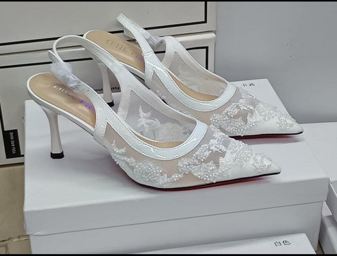 Flower Embroidered Close Toe Heel
